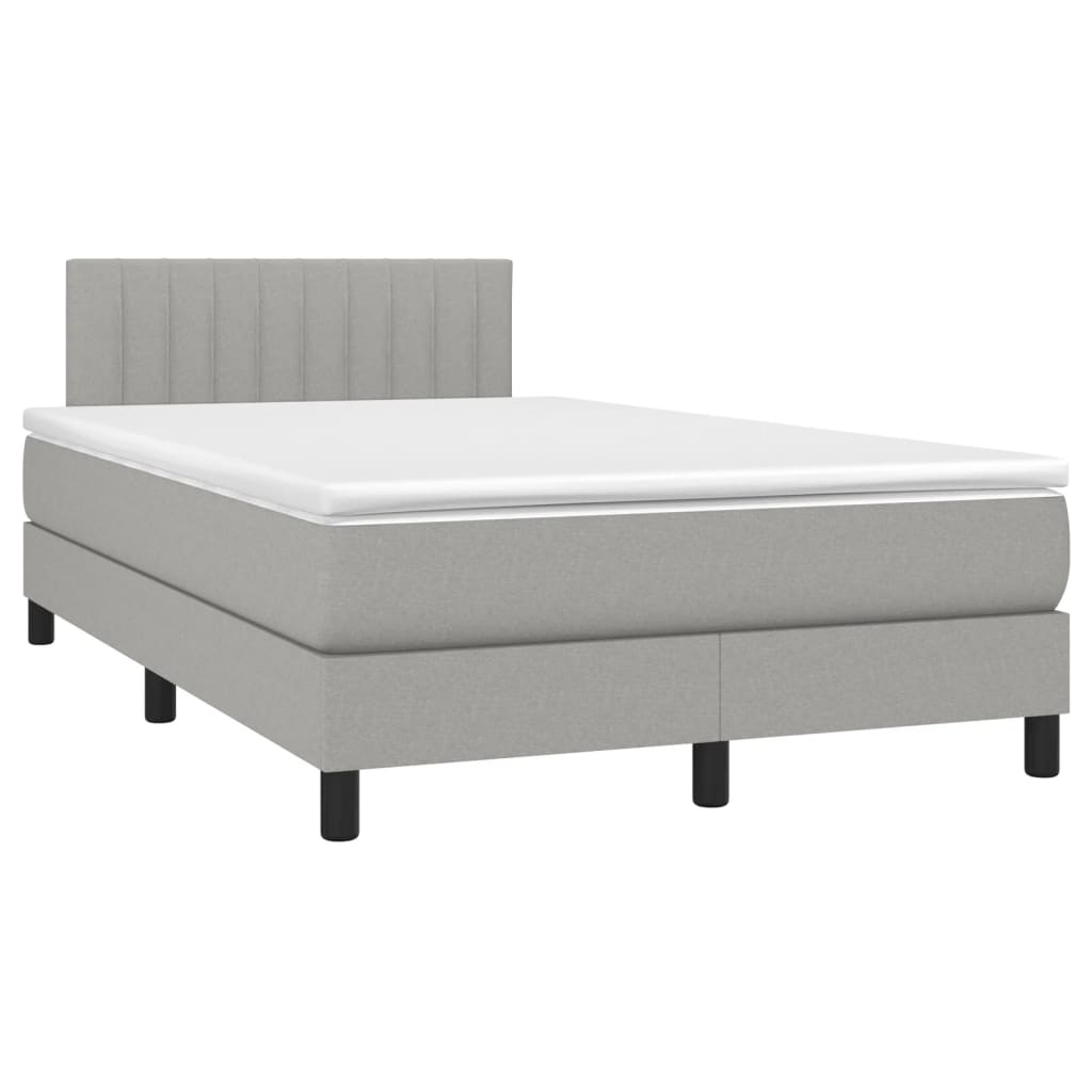 Cama box spring c/ colchão e LED 120x190 cm tecido cinza-claro