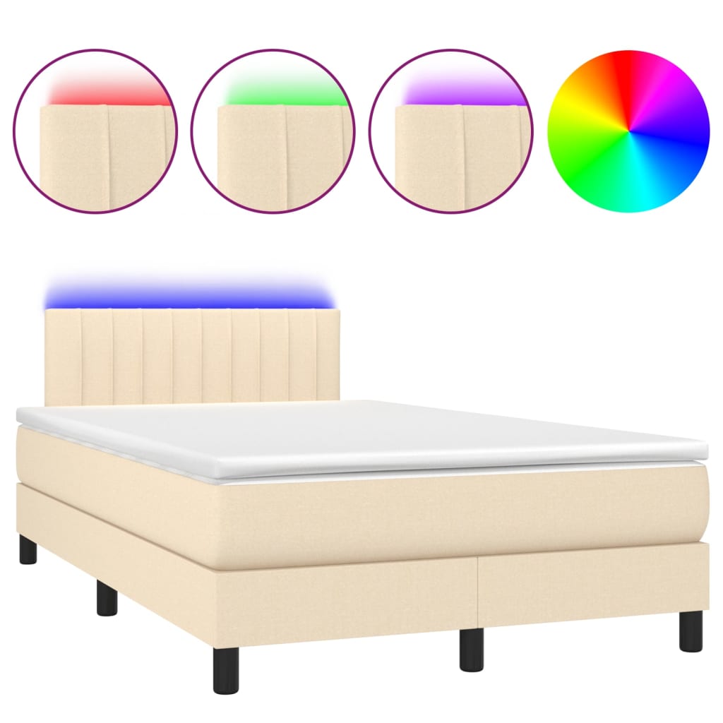 Cama box spring c/ colchão e LED 120x190 cm tecido cor creme