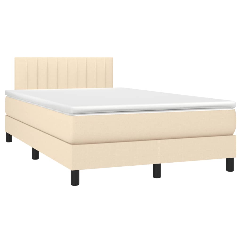 Cama box spring c/ colchão e LED 120x190 cm tecido cor creme