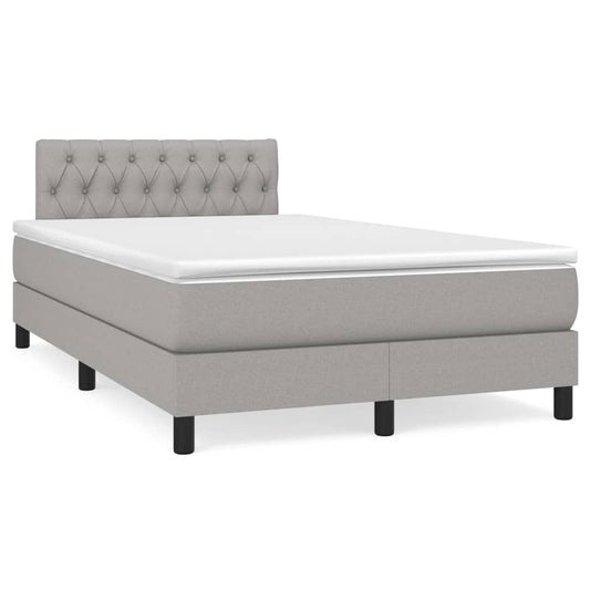 Cama box spring c/ colchão e LED 120x190 cm tecido cinza-claro