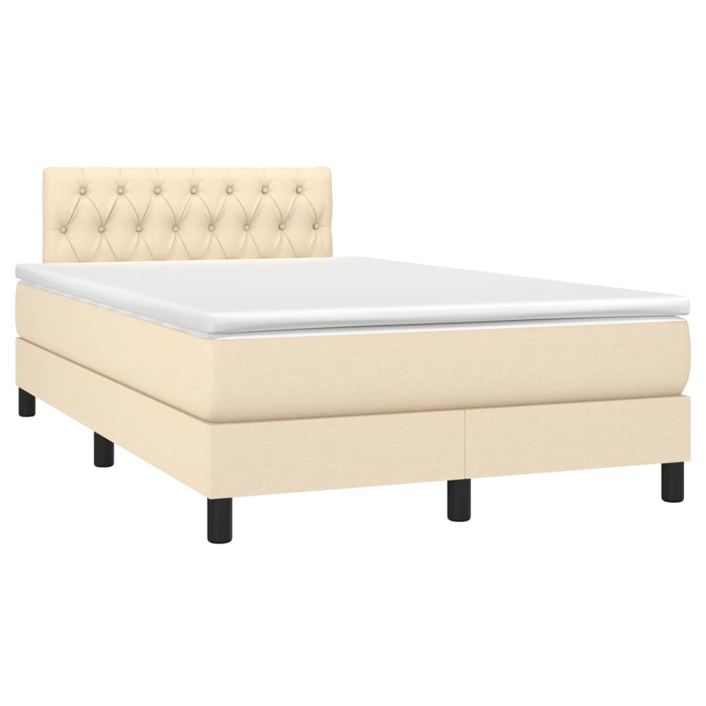 Cama box spring c/ colchão e LED 120x190 cm tecido cor creme