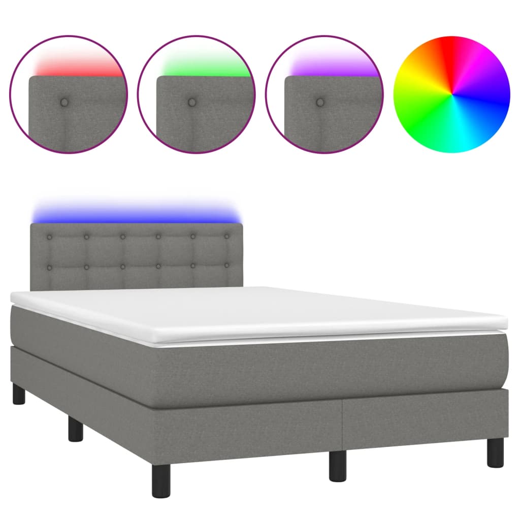 Cama box spring c/ colchão e LED 120x190 cm tecido cinza-escuro