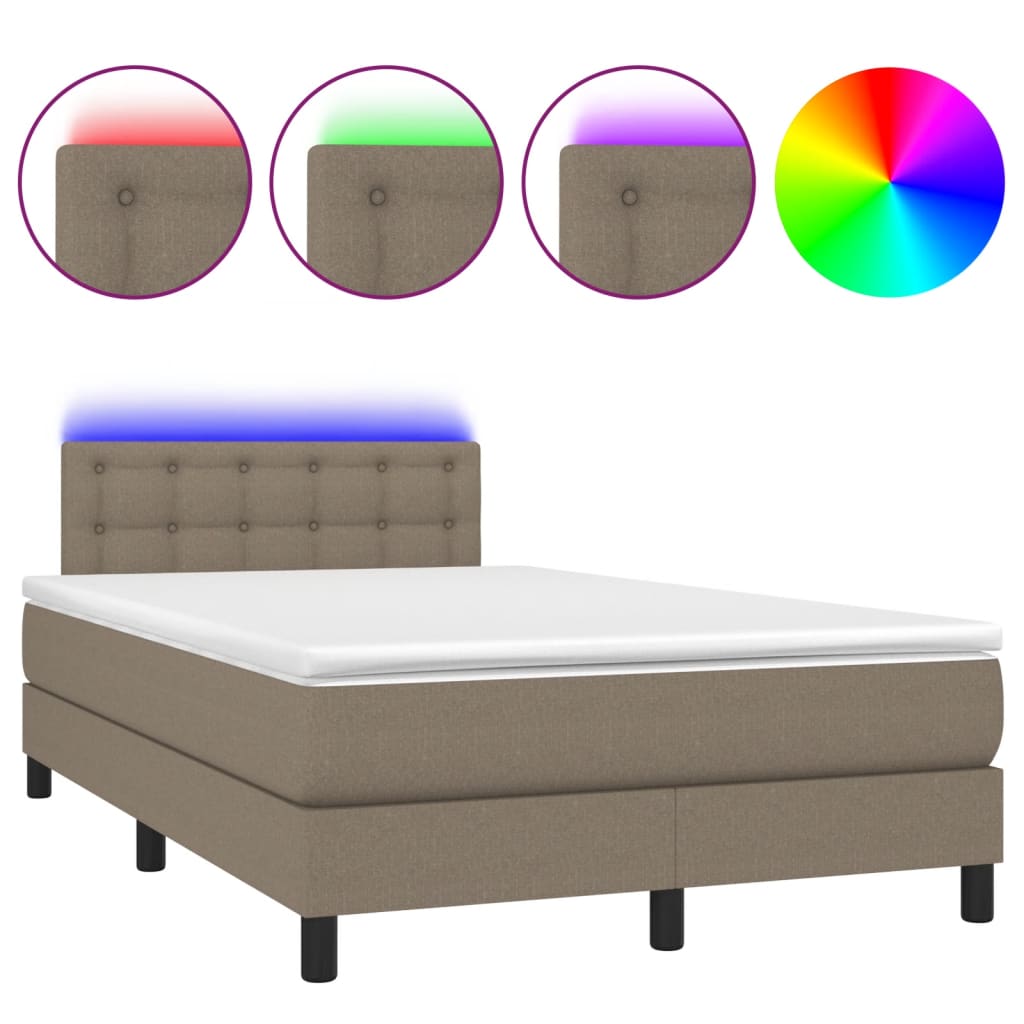 Cama box spring colchão/LED 120x190cm tecido cinza-acastanhado