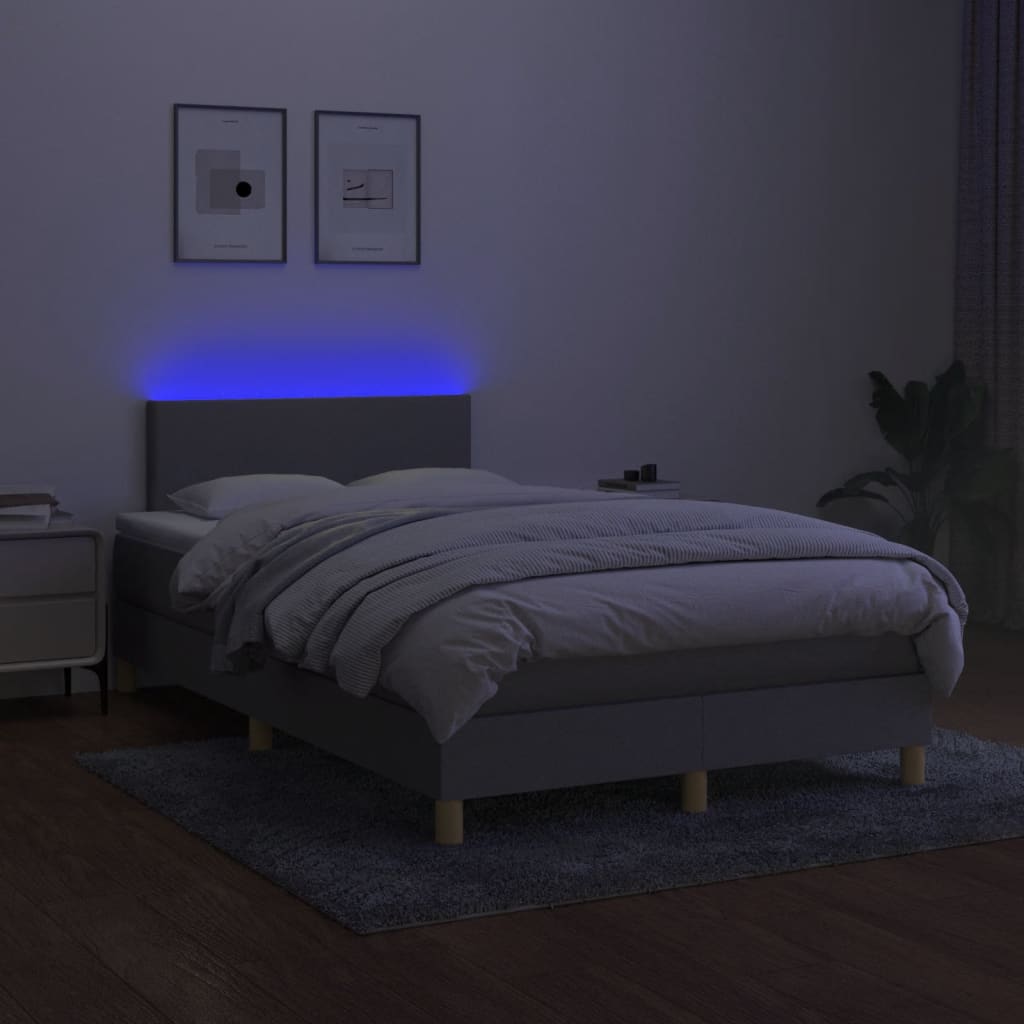 Cama box spring c/ colchão e LED 120x190 cm tecido cinza-claro