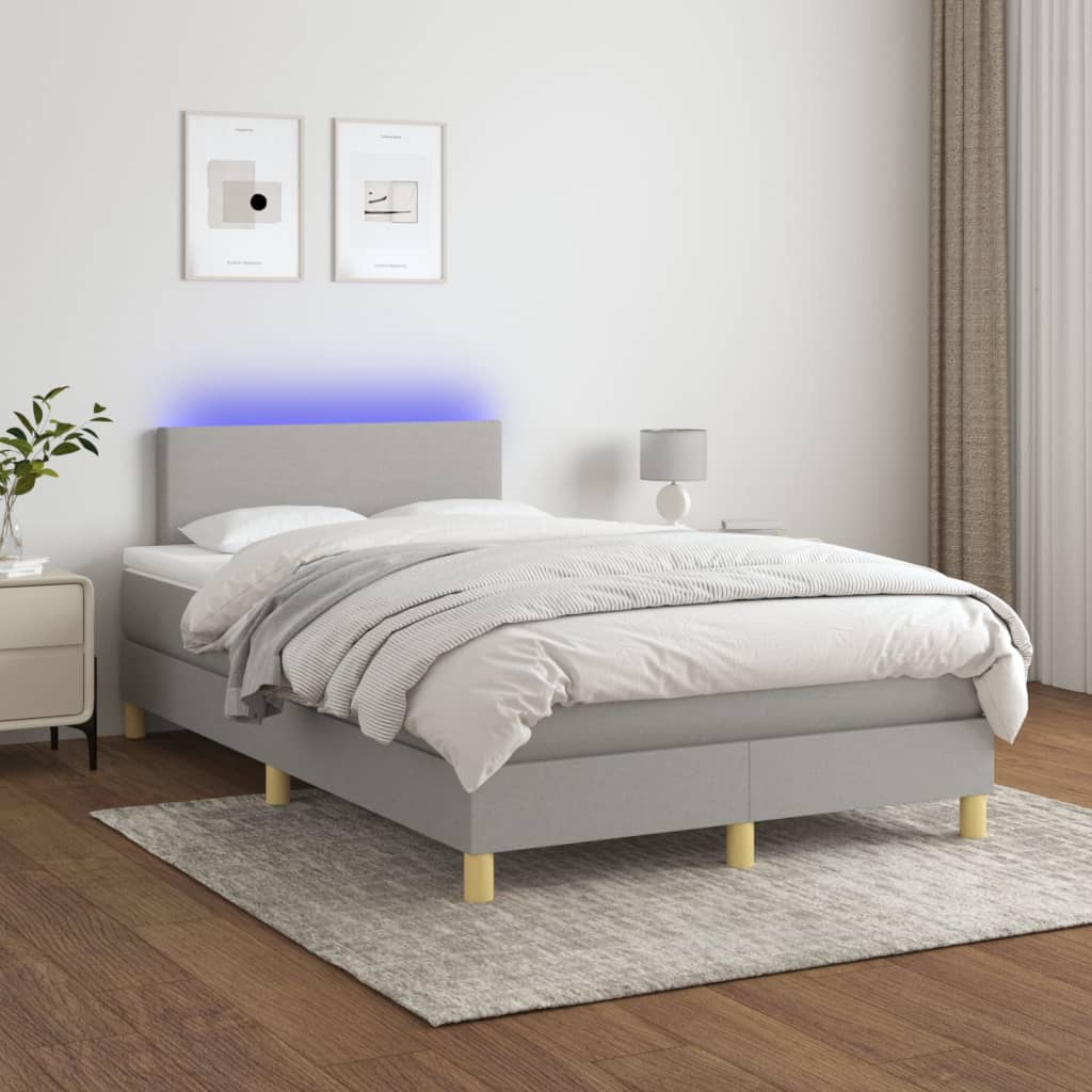 Cama box spring c/ colchão e LED 120x190 cm tecido cinza-claro