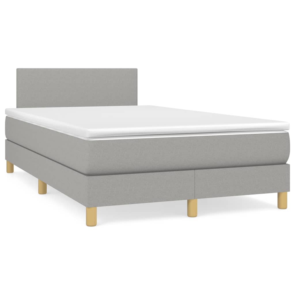 Cama box spring c/ colchão e LED 120x190 cm tecido cinza-claro