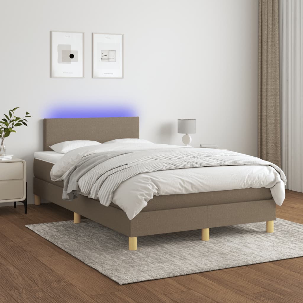 Cama box spring colchão/LED 120x190cm tecido cinza-acastanhado