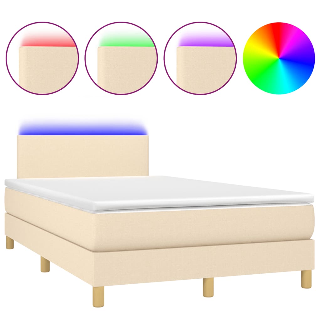 Cama box spring c/ colchão e LED 120x190 cm tecido cor creme