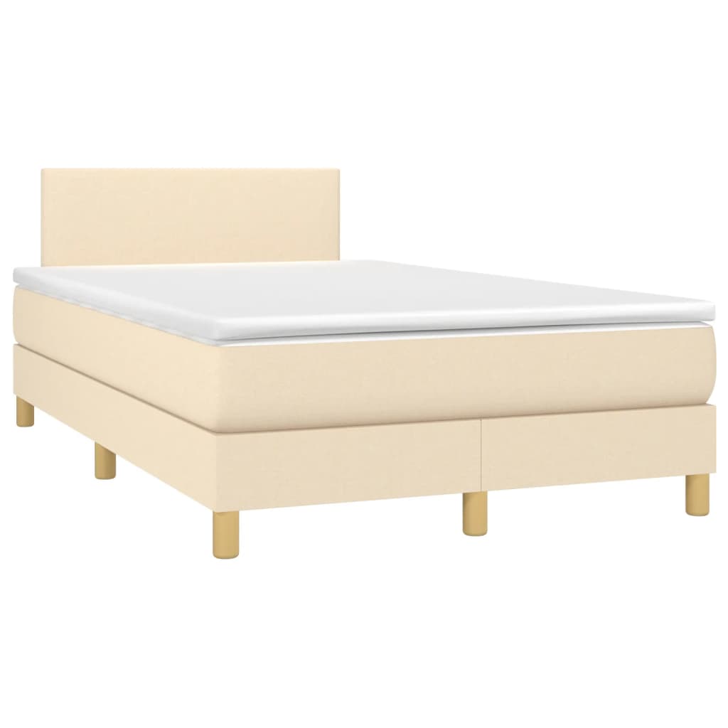 Cama box spring c/ colchão e LED 120x190 cm tecido cor creme