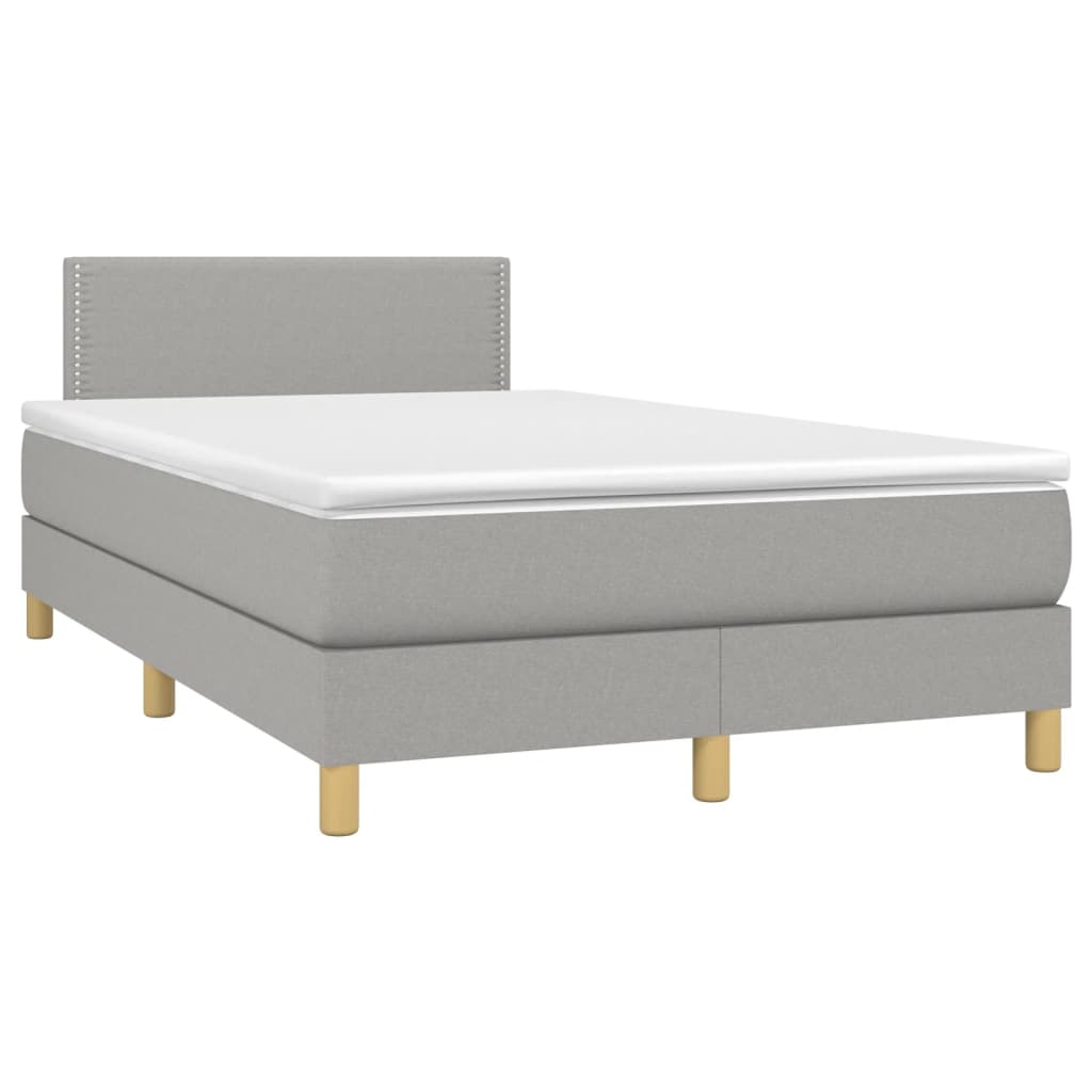 Cama box spring c/ colchão e LED 120x190 cm tecido cinza-claro