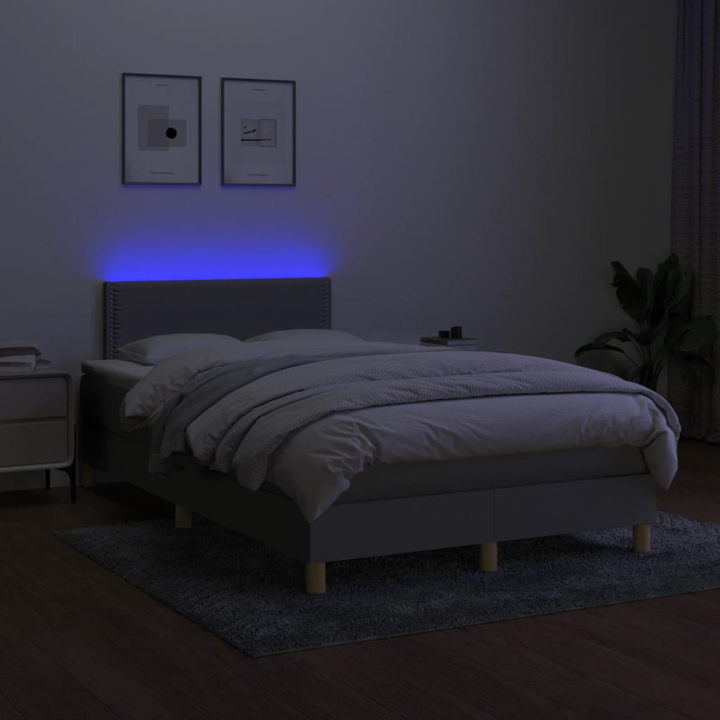 Cama box spring c/ colchão e LED 120x190 cm tecido cinza-claro