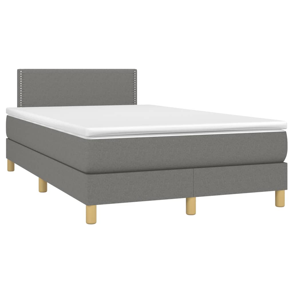 Cama box spring c/ colchão e LED 120x190 cm tecido cinza-escuro