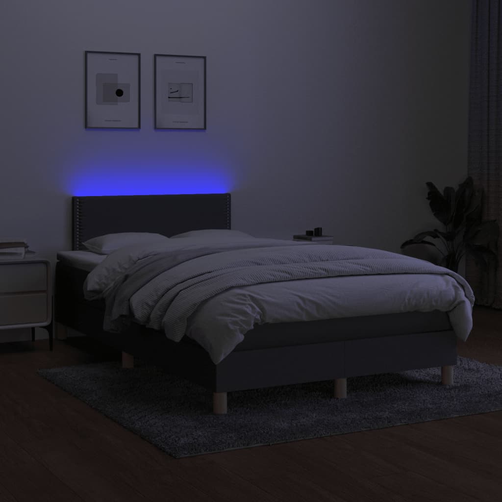 Cama box spring c/ colchão e LED 120x190 cm tecido cinza-escuro