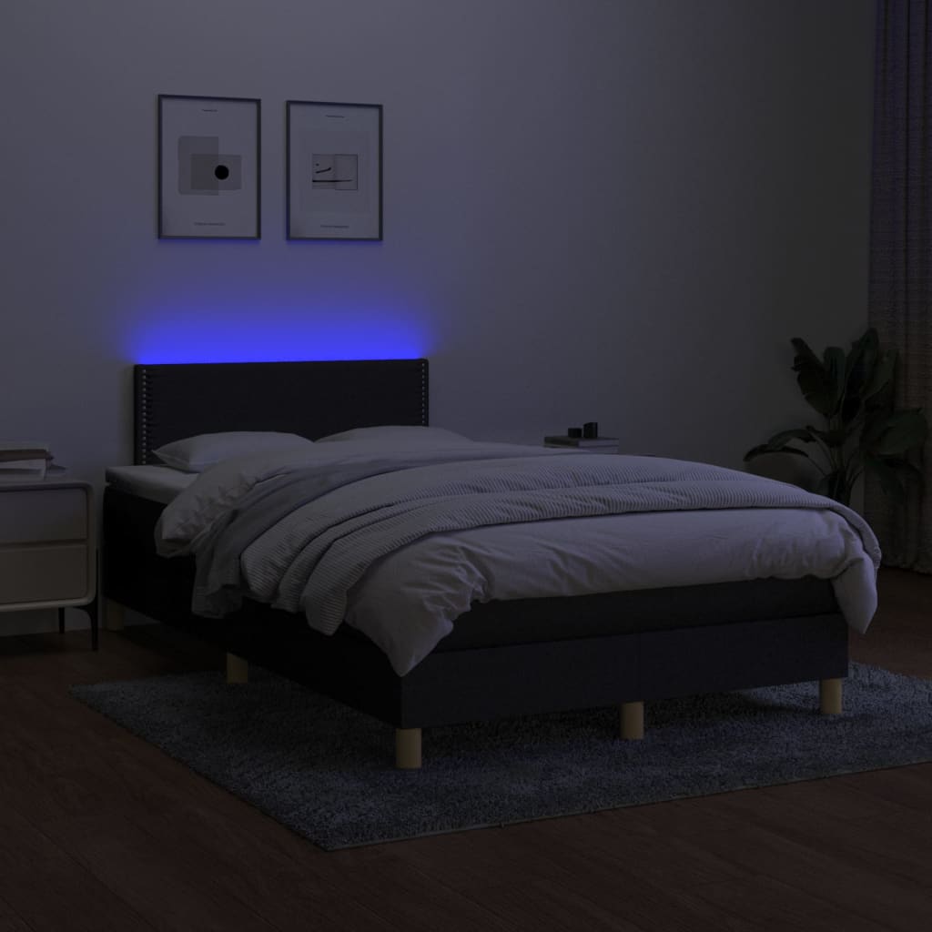 Cama box spring c/ colchão e LED 120x190 cm tecido preto