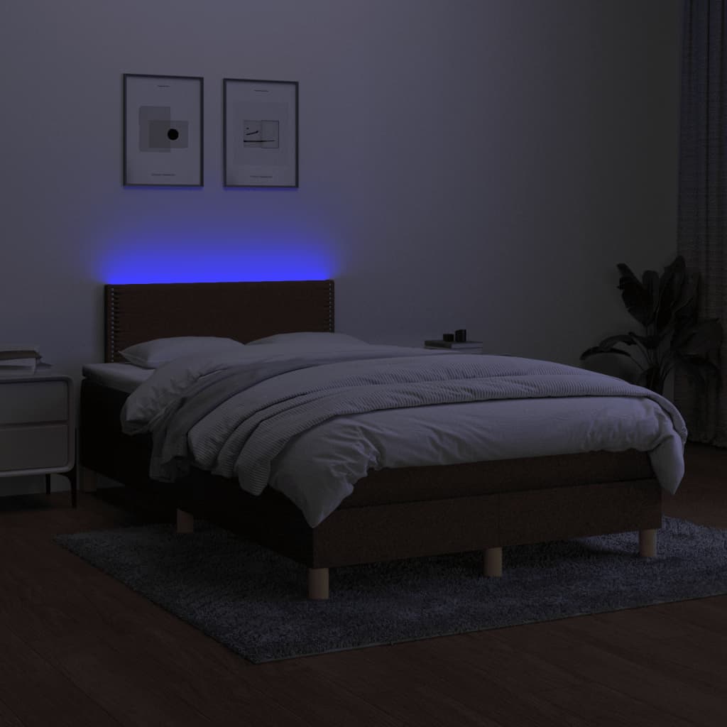 Cama box spring c/ colchão/LED 120x190cm tecido castanho-escuro