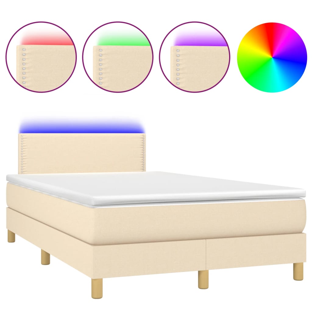 Cama box spring c/ colchão e LED 120x190 cm tecido cor creme