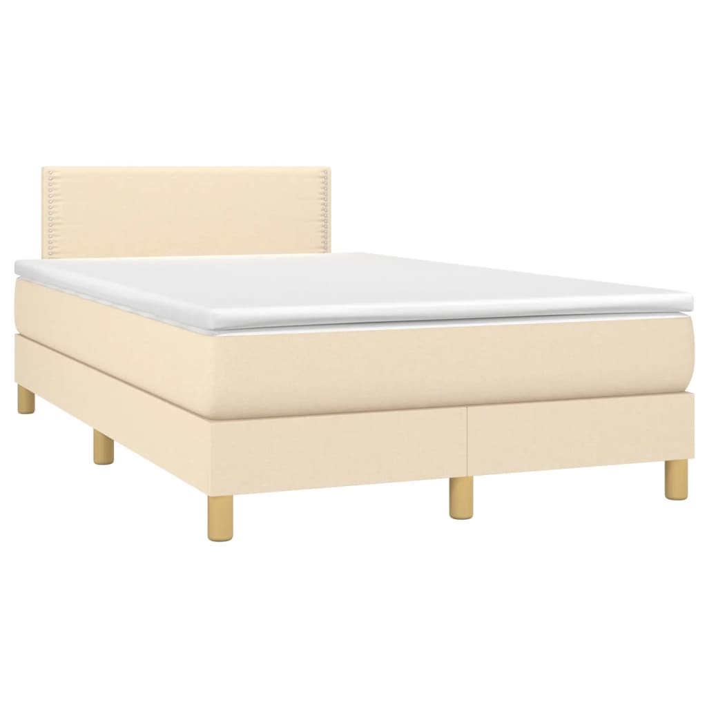 Cama box spring c/ colchão e LED 120x190 cm tecido cor creme