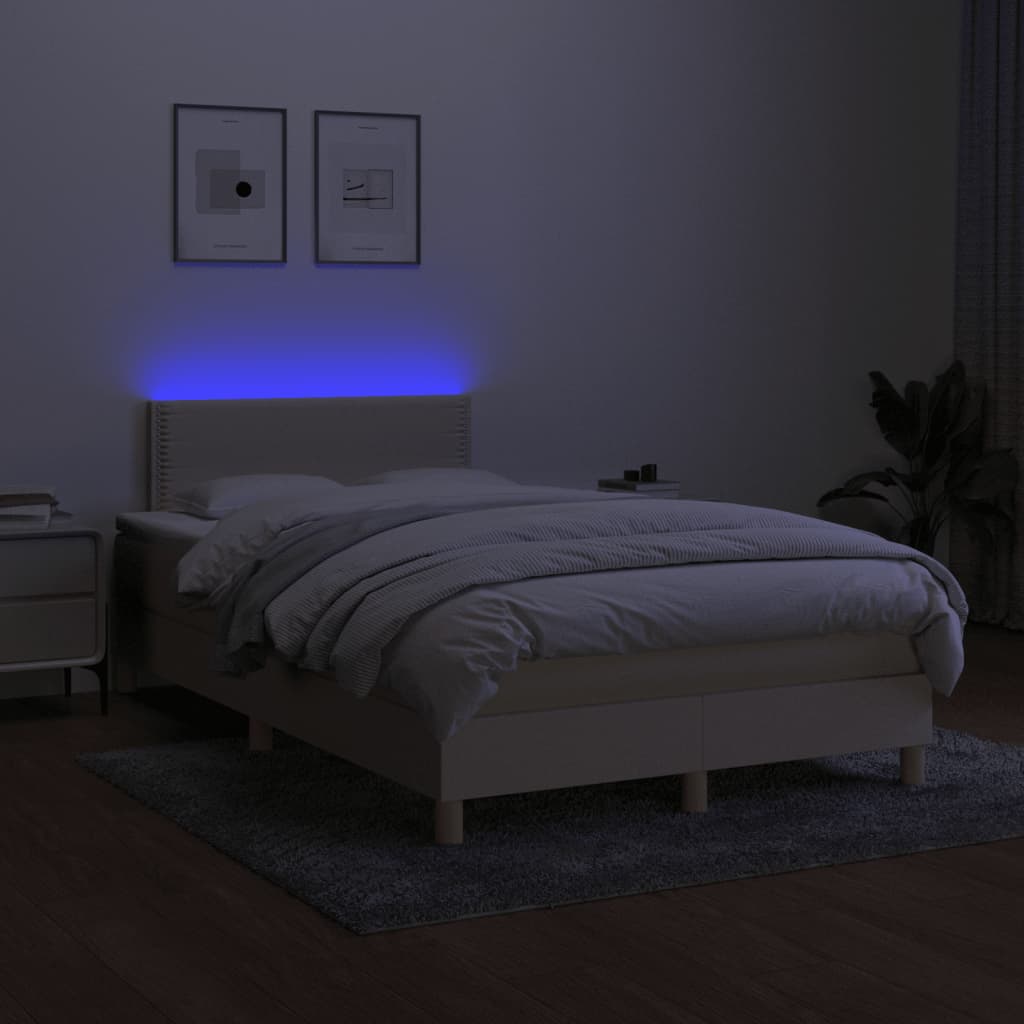 Cama box spring c/ colchão e LED 120x190 cm tecido cor creme