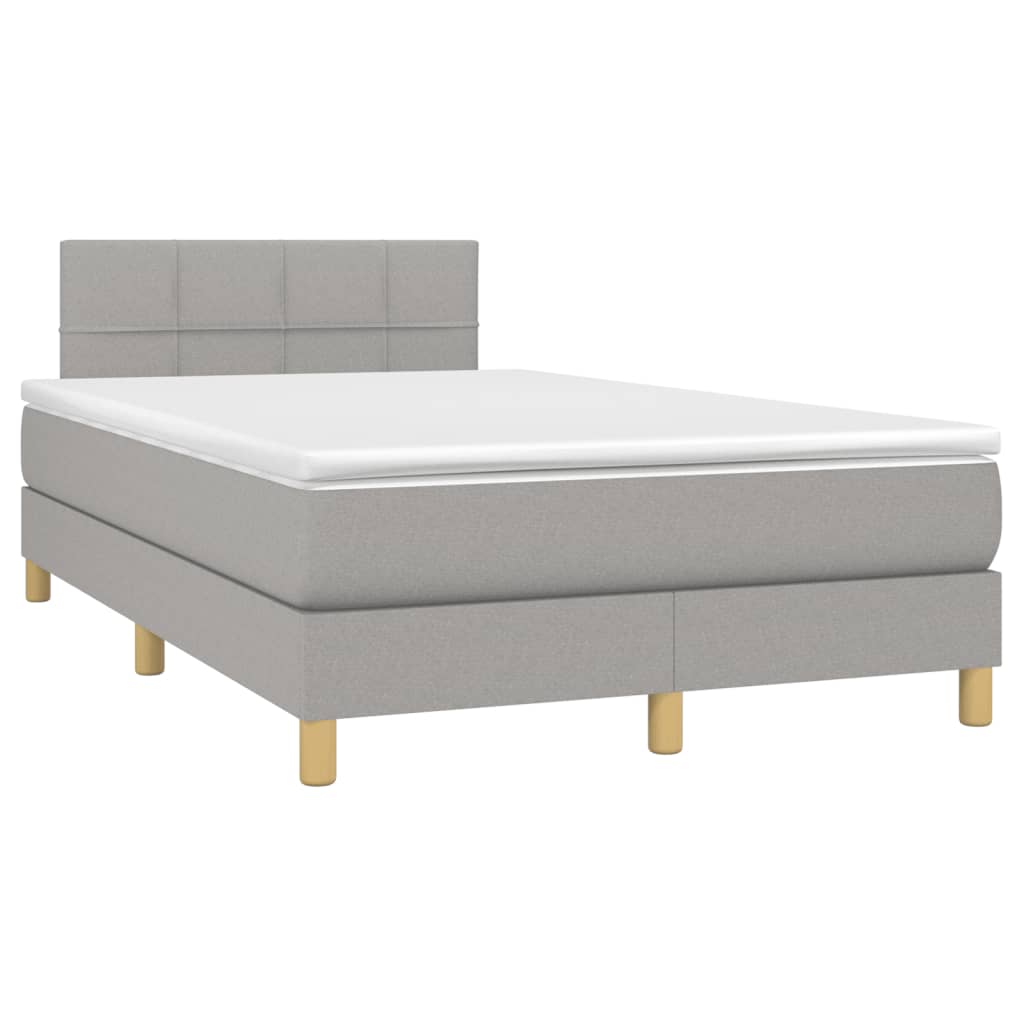 Cama box spring c/ colchão e LED 120x190 cm tecido cinza-claro