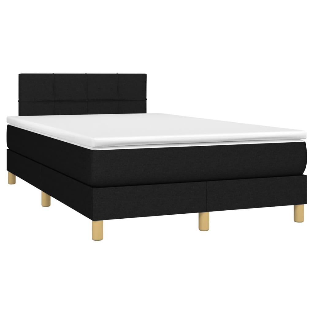 Cama box spring c/ colchão e LED 120x190 cm tecido preto