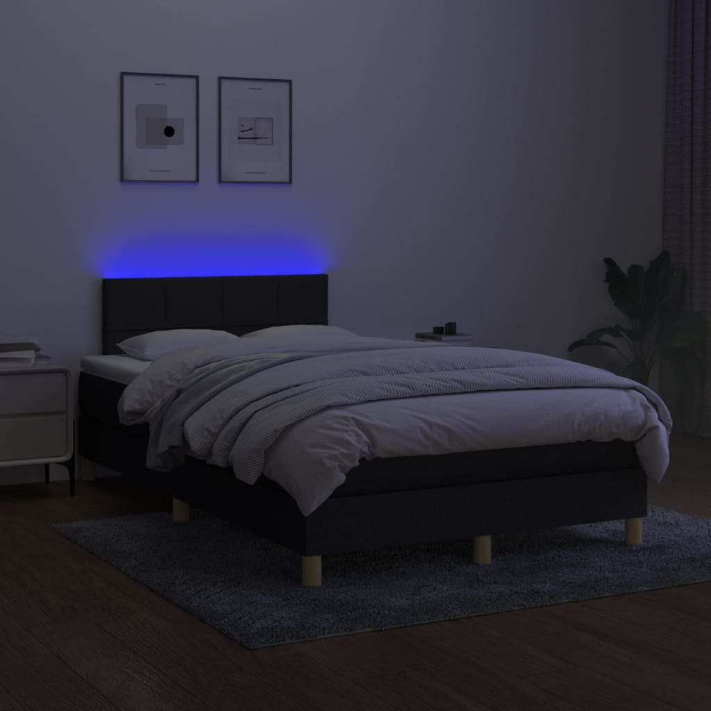 Cama box spring c/ colchão e LED 120x190 cm tecido preto