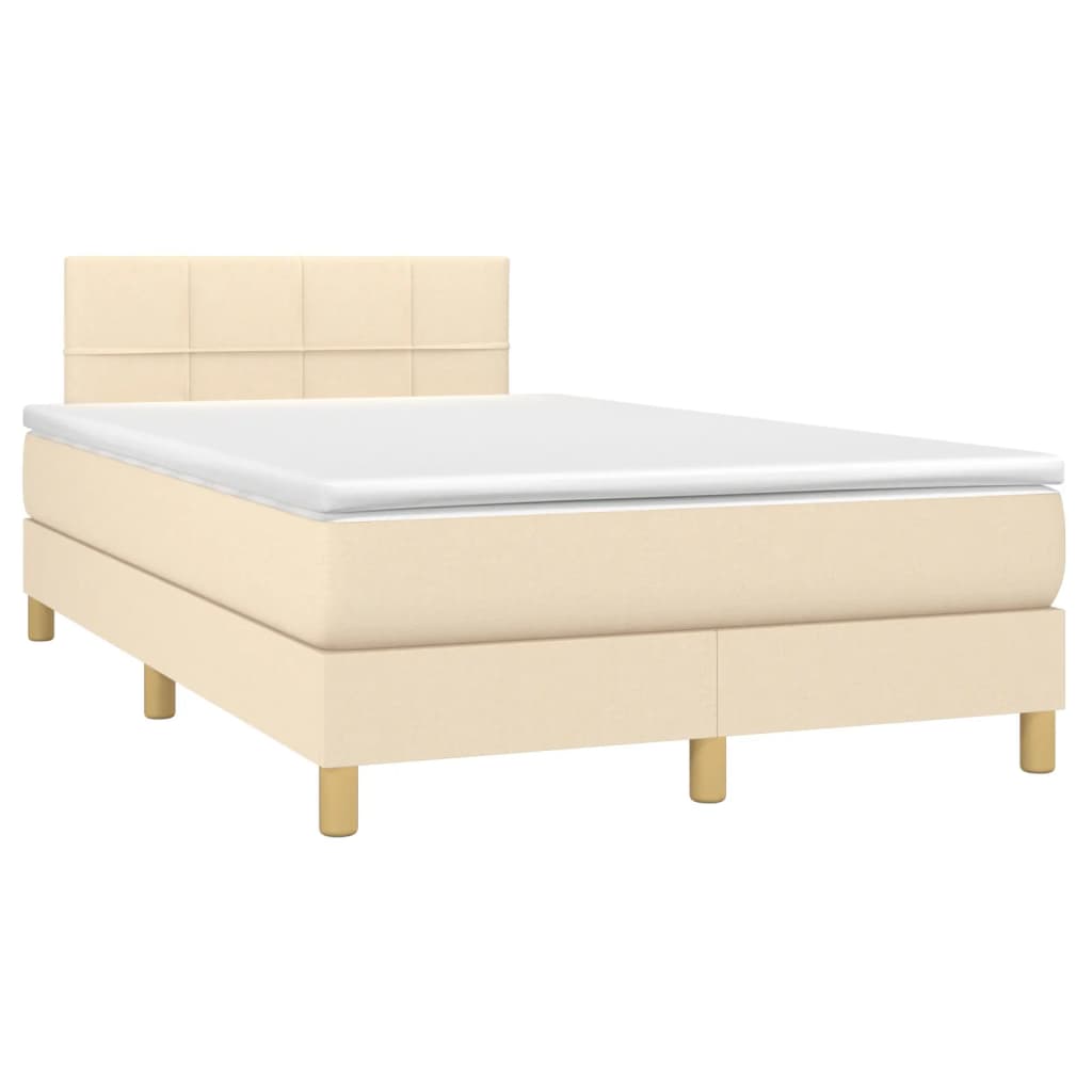 Cama box spring c/ colchão e LED 120x190 cm tecido cor creme