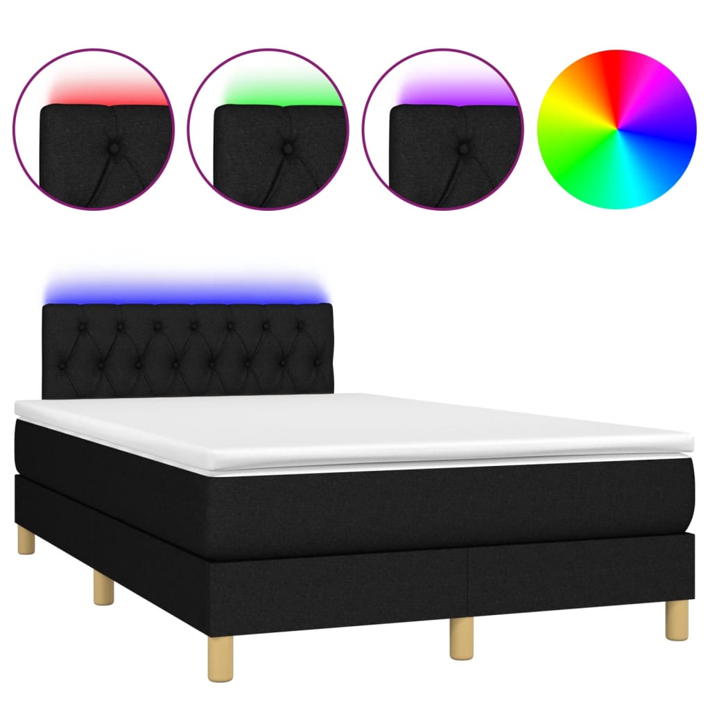 Cama box spring c/ colchão e LED 120x190 cm tecido preto