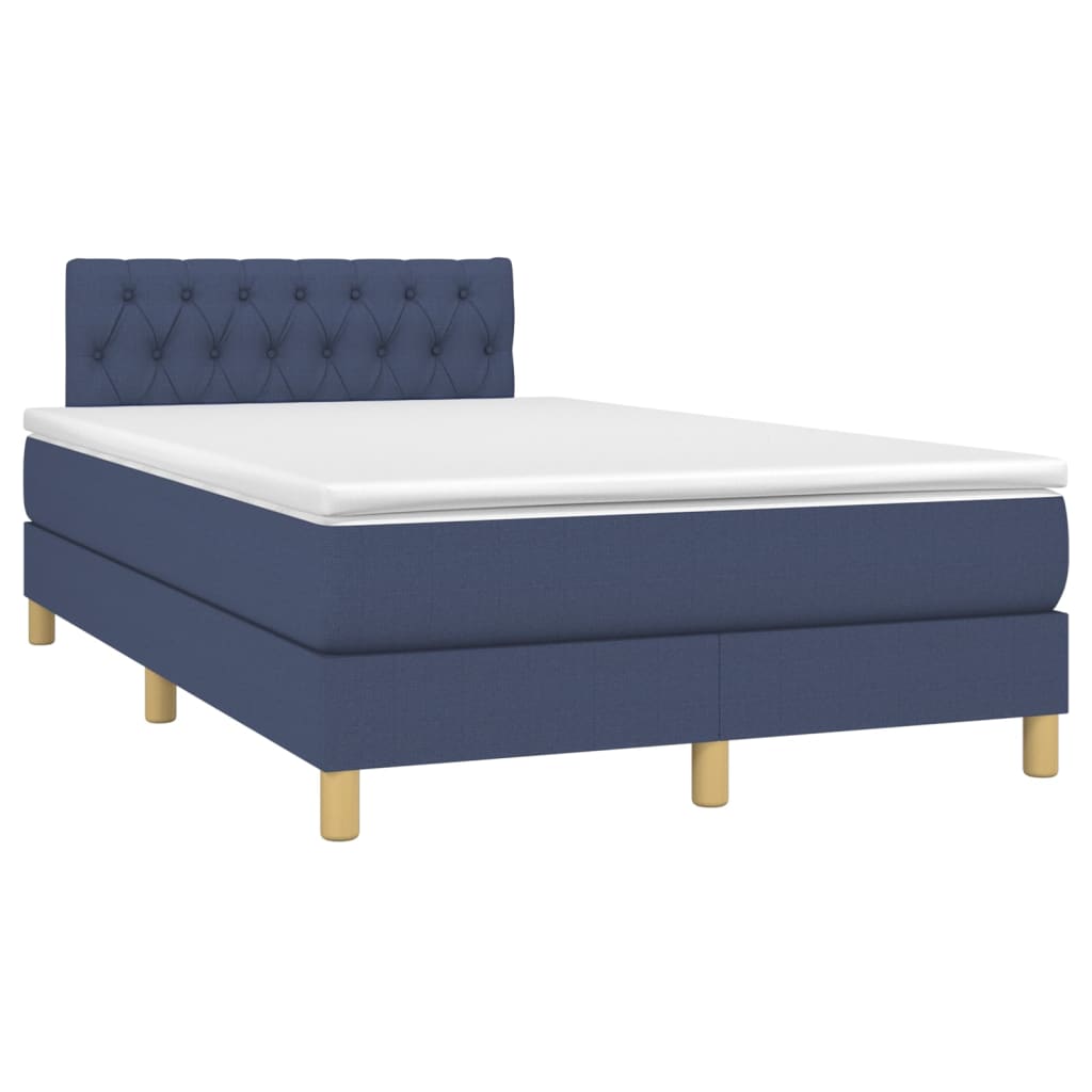 Cama box spring c/ colchão e LED 120x190 cm tecido azul