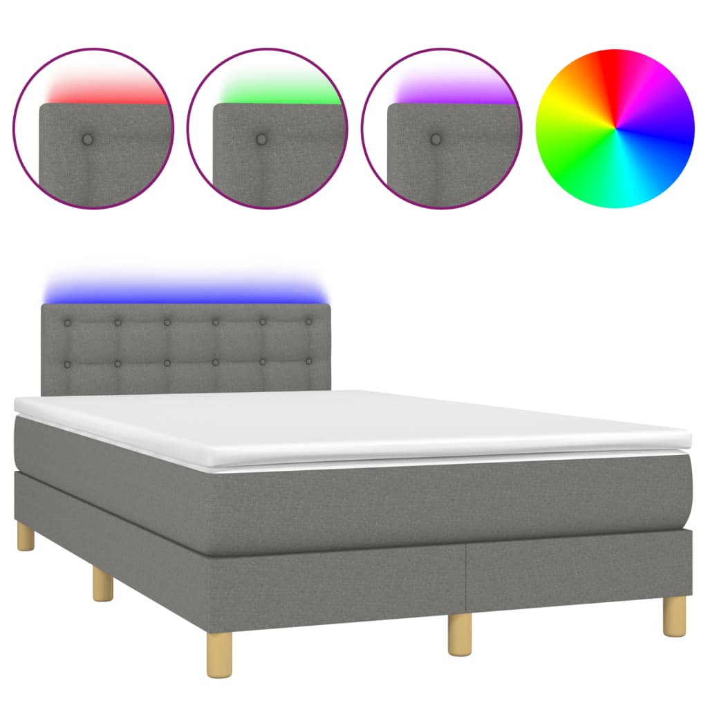 Cama box spring c/ colchão e LED 120x190 cm tecido cinza-escuro