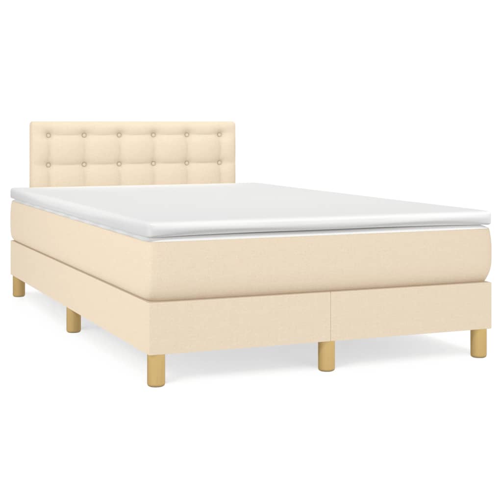 Cama box spring c/ colchão e LED 120x190 cm tecido cor creme