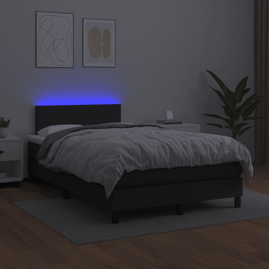 Cama box spring colchão e LED 120x190 cm couro artificial preto