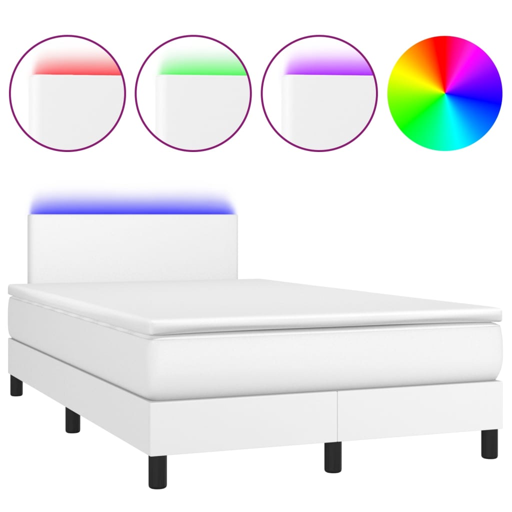 Cama box spring c/colchão/LED 120x190cm couro artificial branco