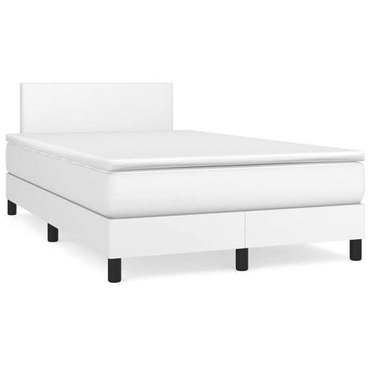 Cama box spring c/colchão/LED 120x190cm couro artificial branco