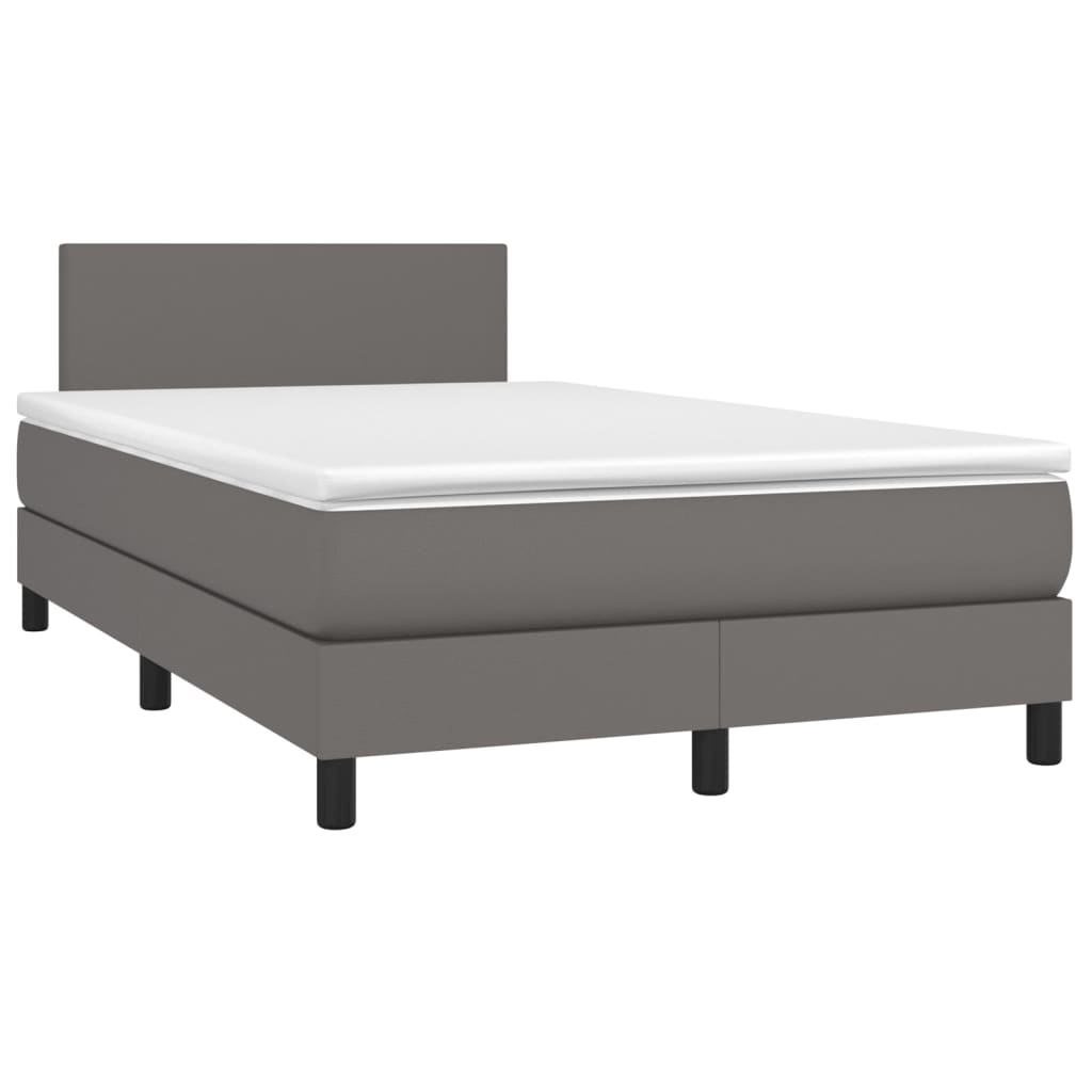 Cama box spring c/ colchão/LED 120x190cm couro artificial cinza