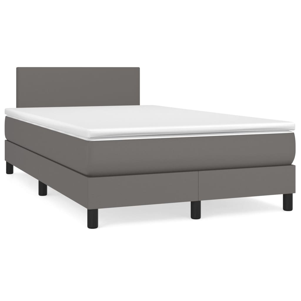 Cama box spring c/ colchão/LED 120x190cm couro artificial cinza