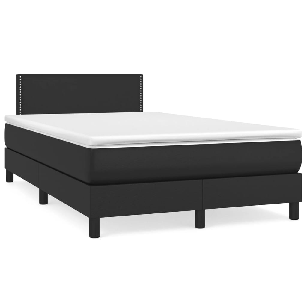 Cama box spring colchão e LED 120x190 cm couro artificial preto