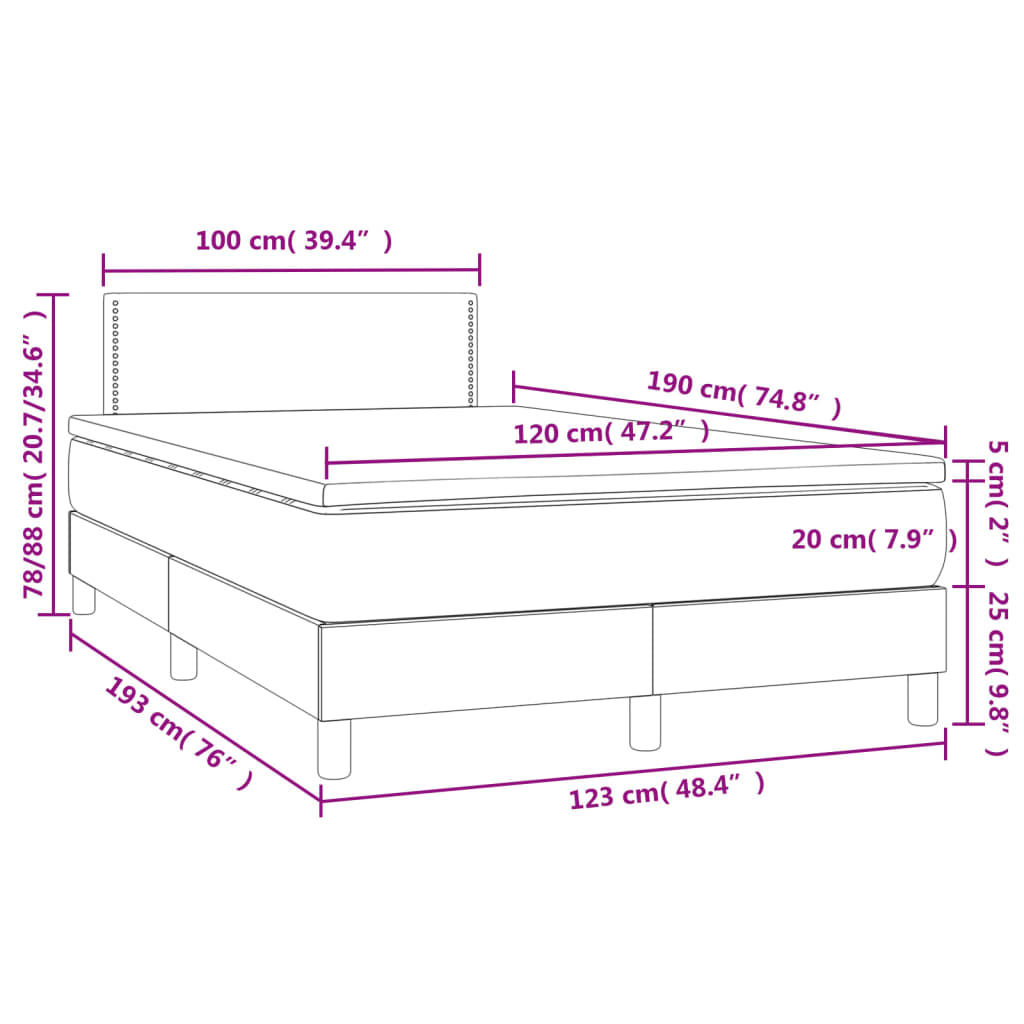 Cama box spring colchão e LED 120x190 cm couro artificial preto