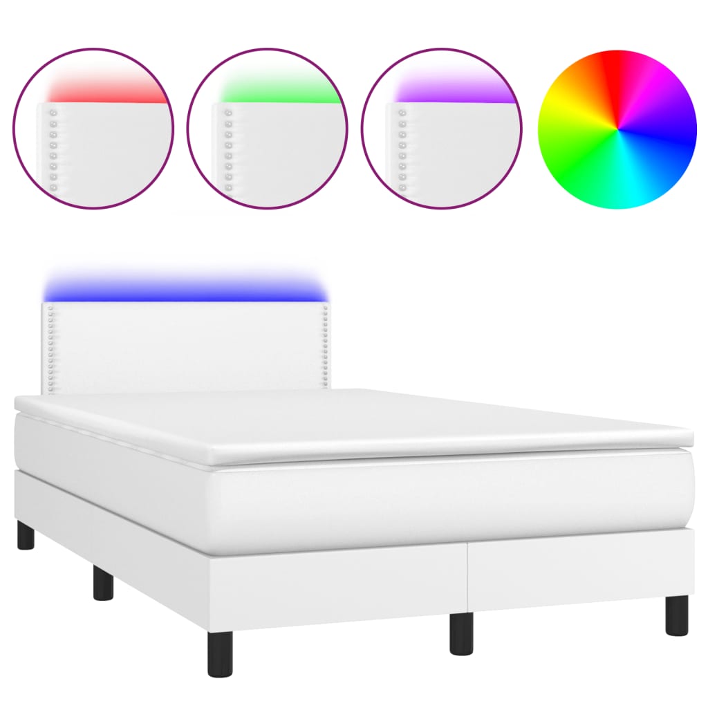 Cama box spring c/colchão/LED 120x190cm couro artificial branco