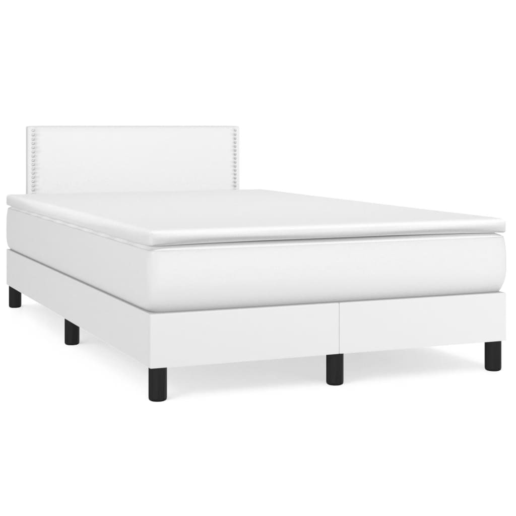 Cama box spring c/colchão/LED 120x190cm couro artificial branco