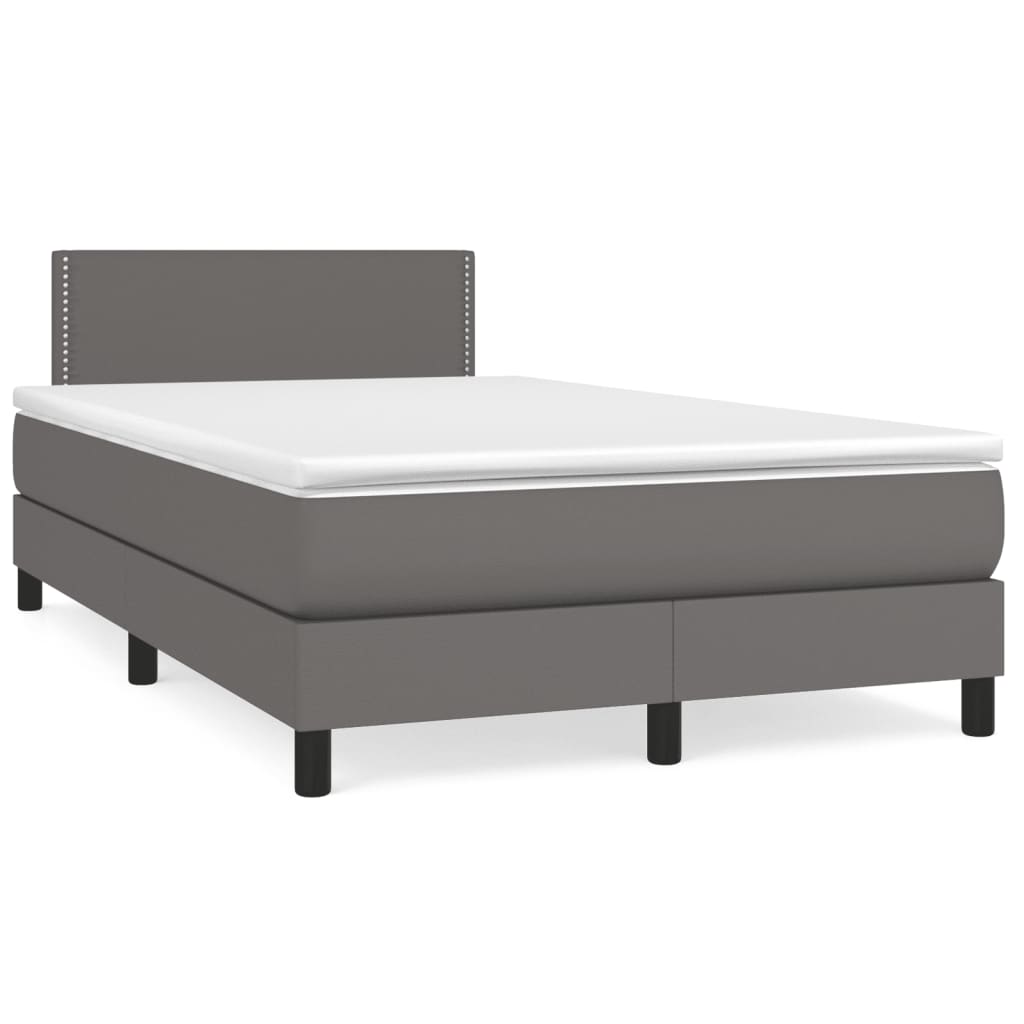 Cama box spring c/ colchão/LED 120x190cm couro artificial cinza