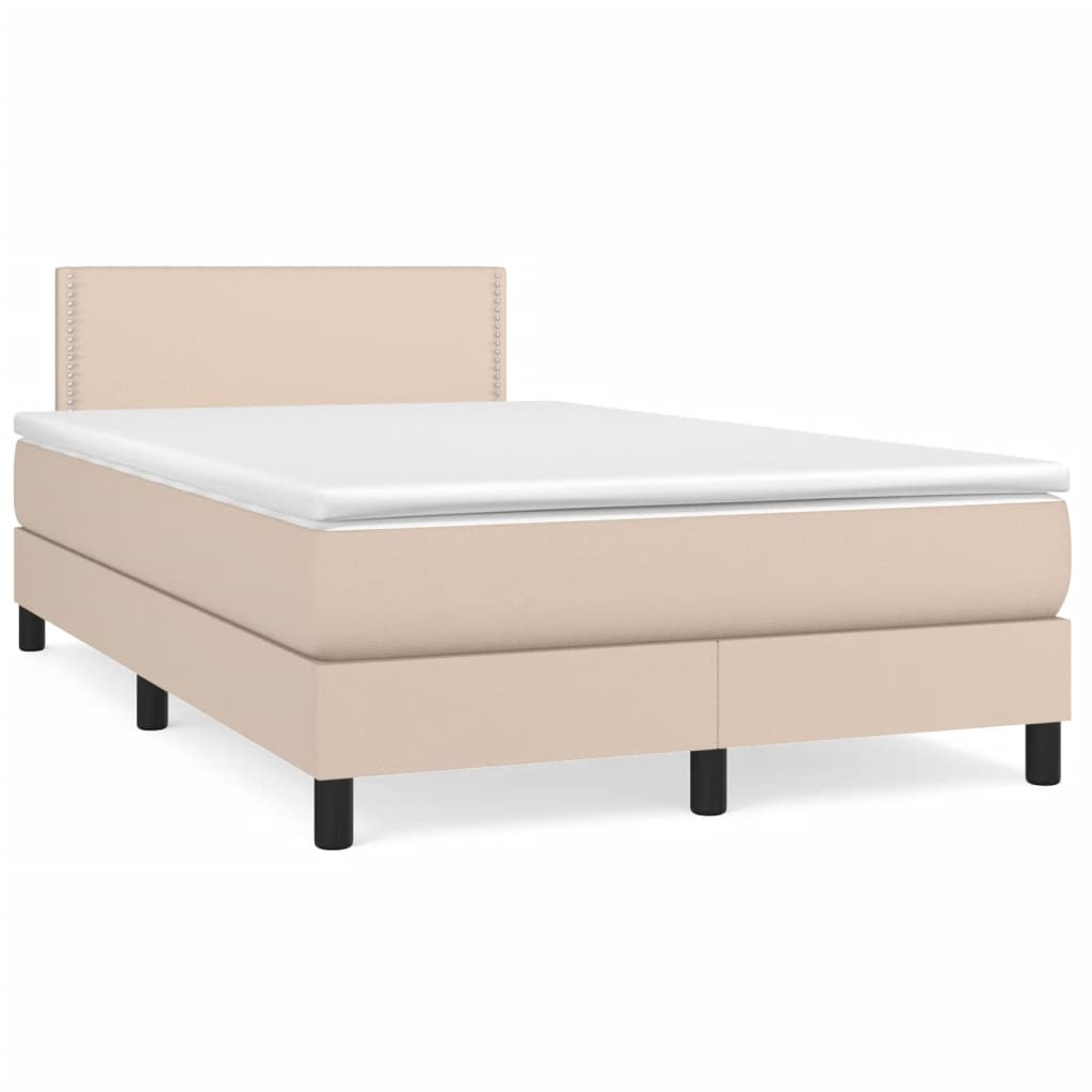 Cama box spring c/colchão/LED 120x190cm couro artif. cappuccino