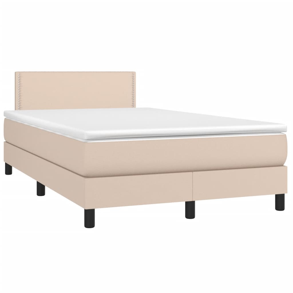 Cama box spring c/colchão/LED 120x190cm couro artif. cappuccino