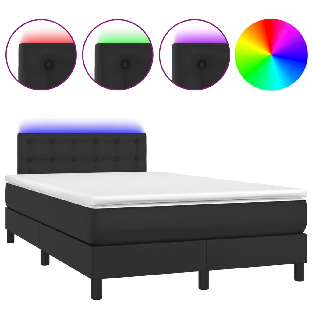 Cama box spring colchão e LED 120x190 cm couro artificial preto