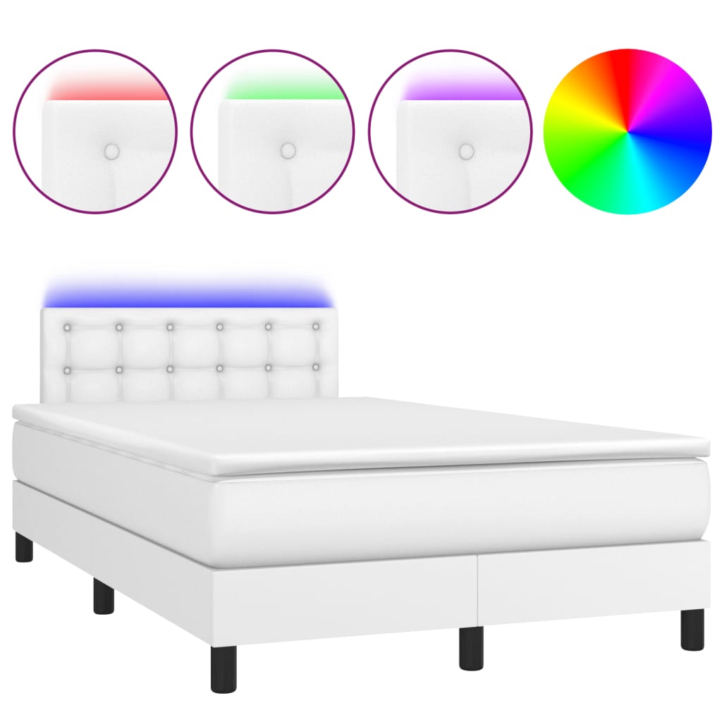 Cama box spring c/colchão/LED 120x190cm couro artificial branco