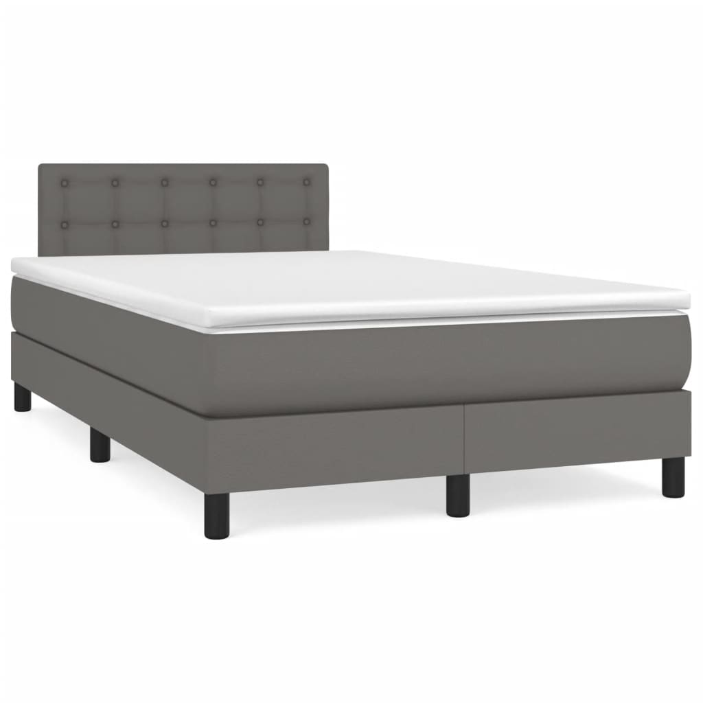 Cama box spring c/ colchão/LED 120x190cm couro artificial cinza