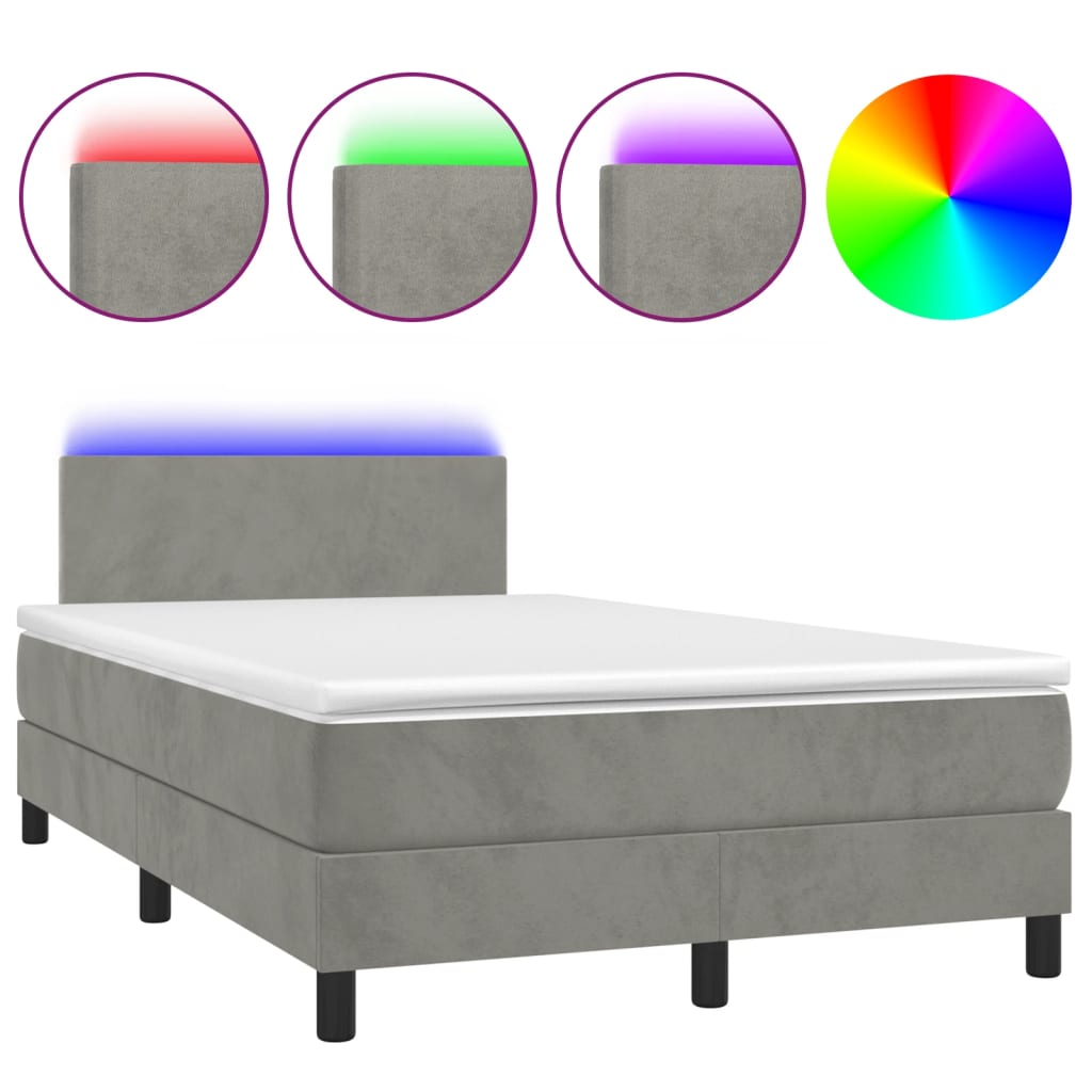 Cama box spring colchão LED 120x190 cm couro artif. cinza-claro