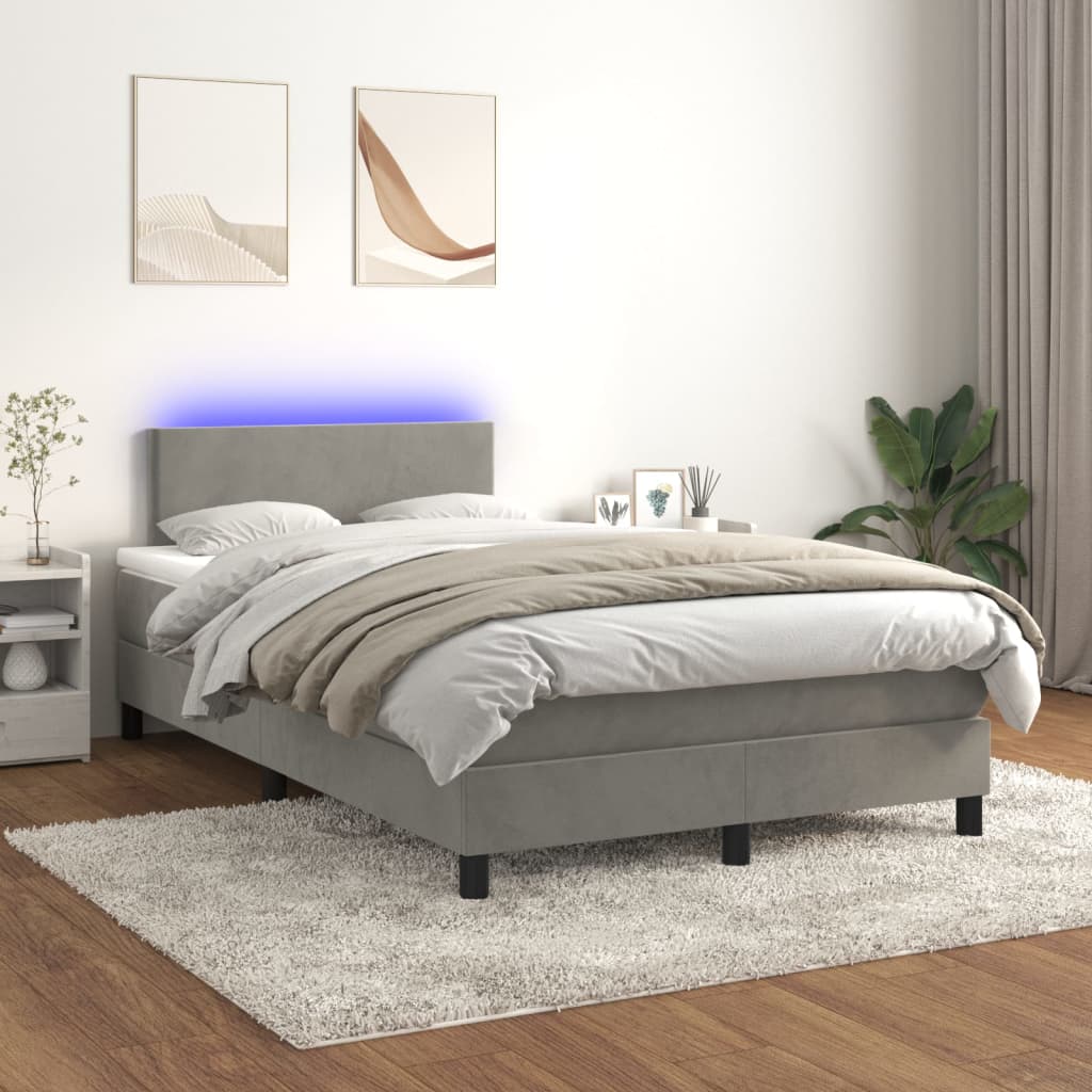 Cama box spring colchão LED 120x190 cm couro artif. cinza-claro