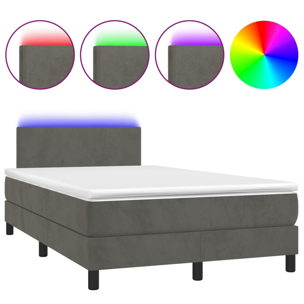 Cama box spring colchão LED 120x190cm couro artif. cinza-escuro