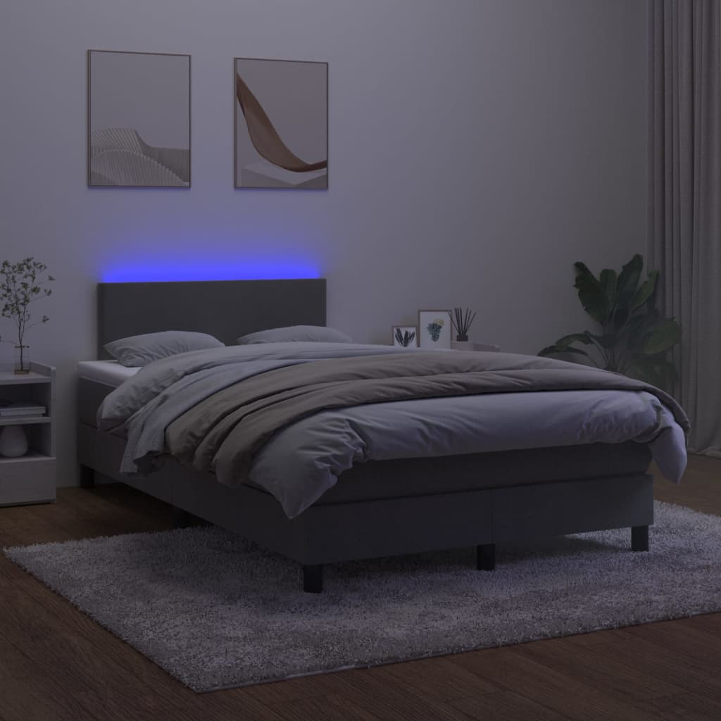 Cama box spring colchão LED 120x190cm couro artif. cinza-escuro