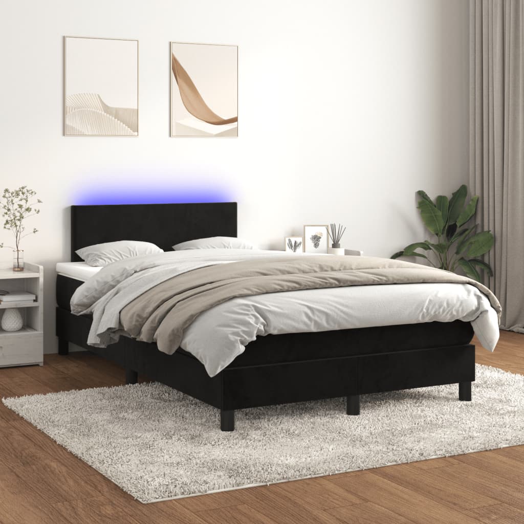 Cama box spring c/ colchão e LED 120x190 cm couro artif. preto